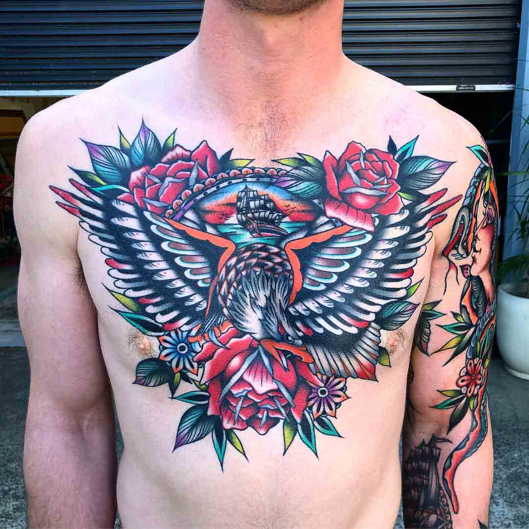 chest tattoo traditional style