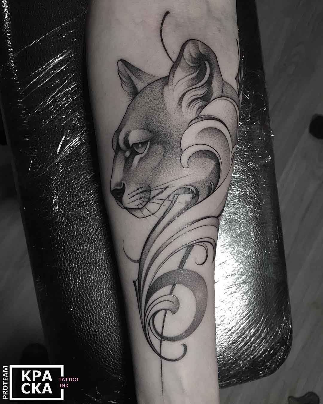 dotwork tattoo cougar