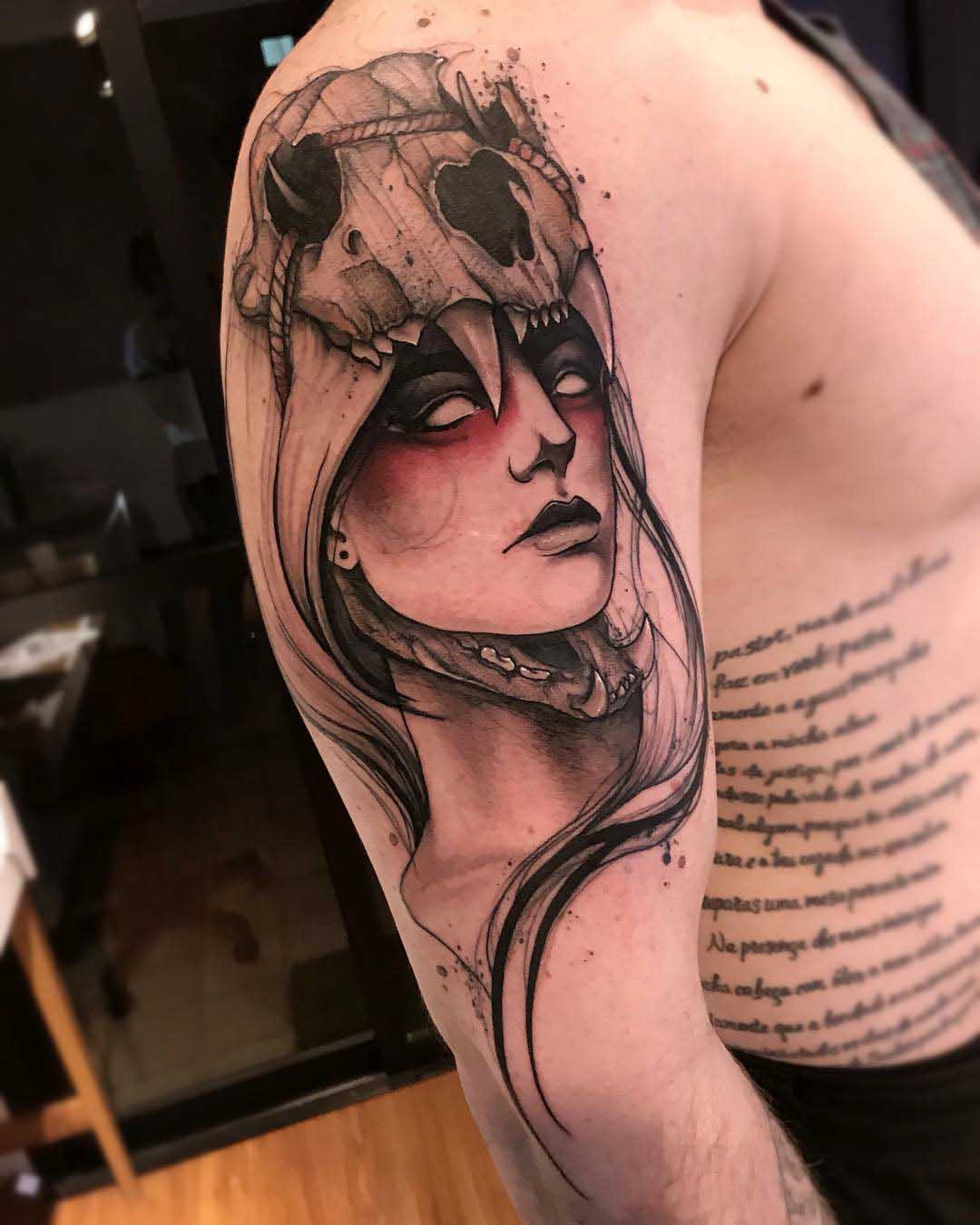 shoulder tattoo girl in skull