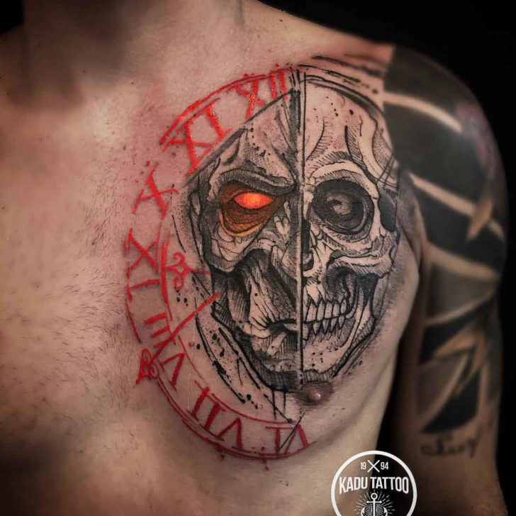 Demonic Evil Face Tattoo on Chest Best Tattoo Ideas Gallery