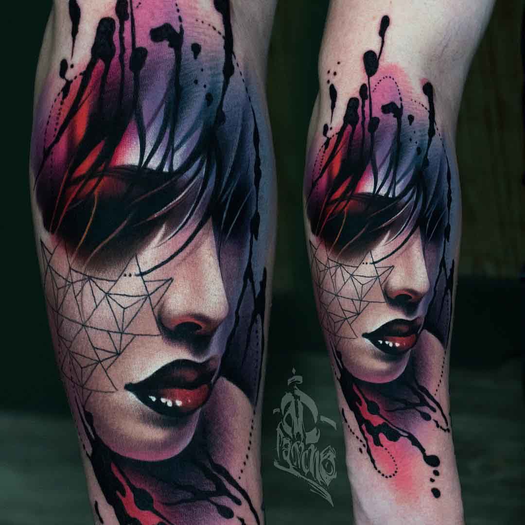 arm tattoo portrait watercolor