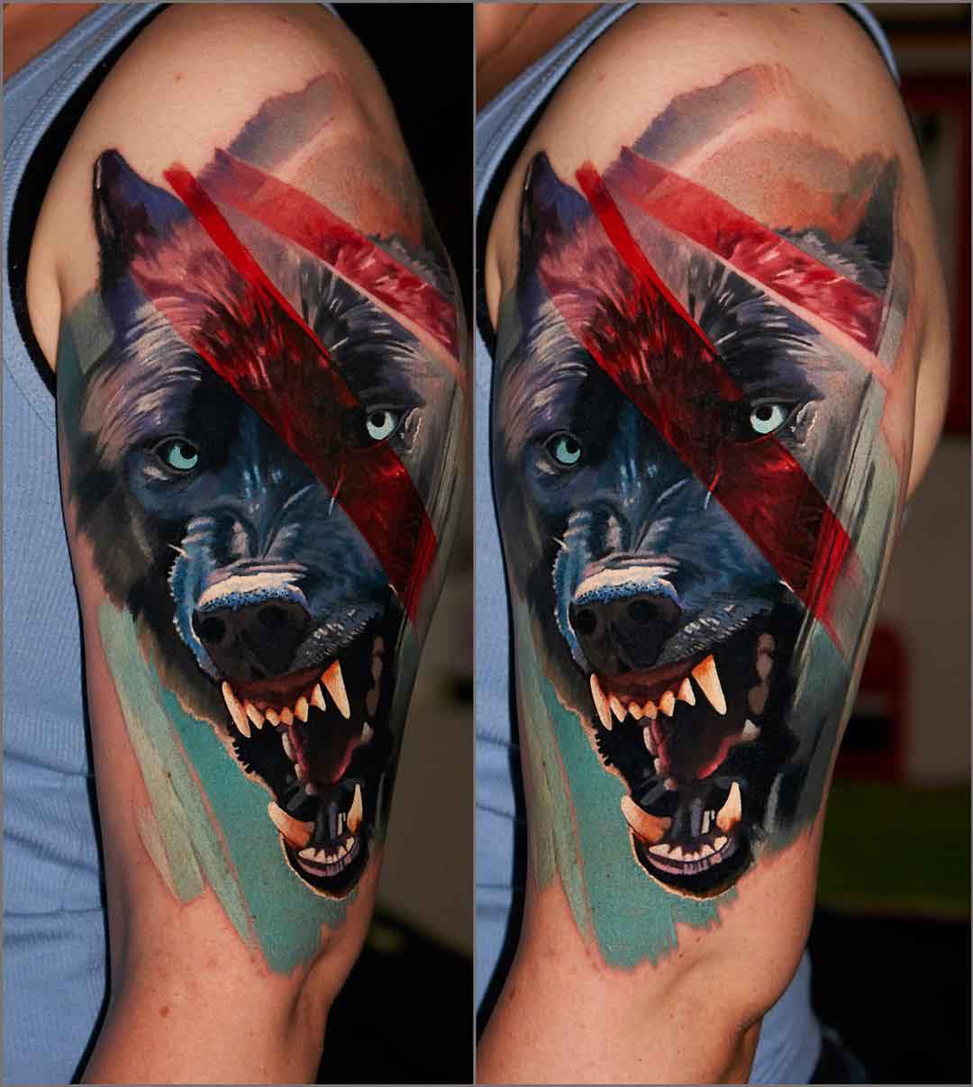 wolf tattoo snarling