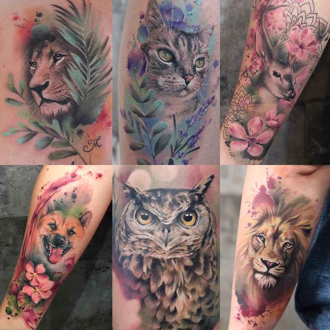 animal tattoos watercolor style