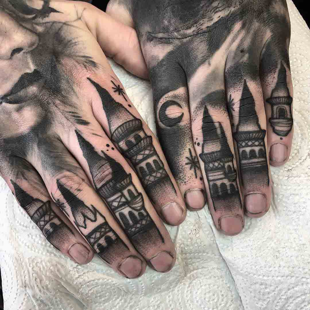 fingers tattoo castle