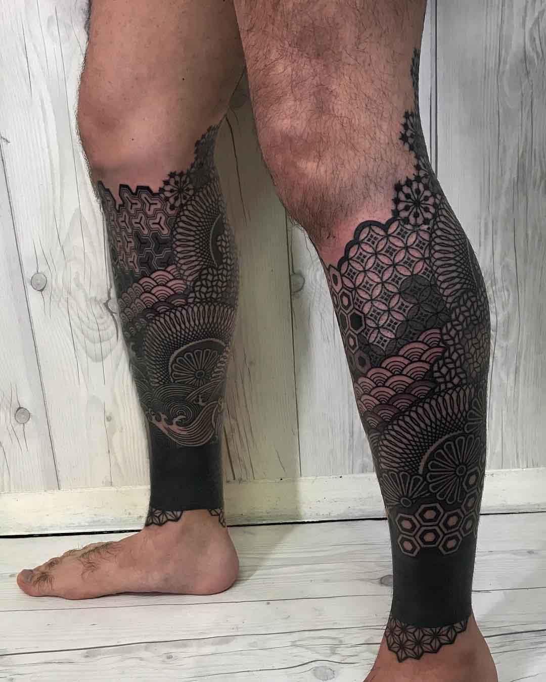 calf sleeves tattoo on leg