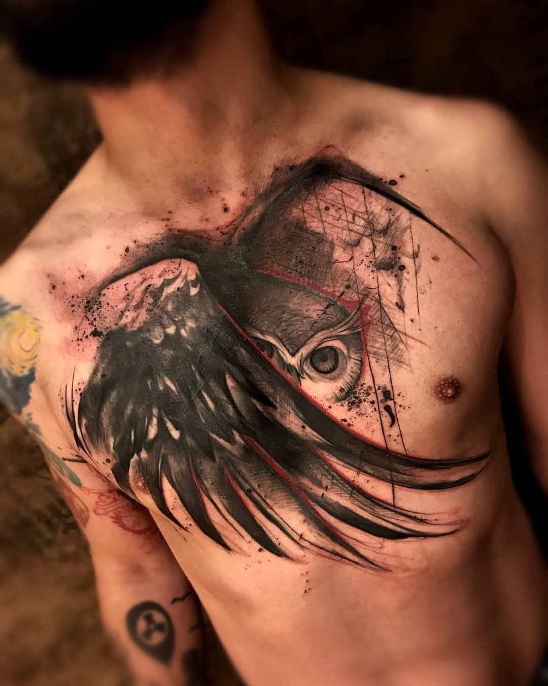 chest tattoo owl