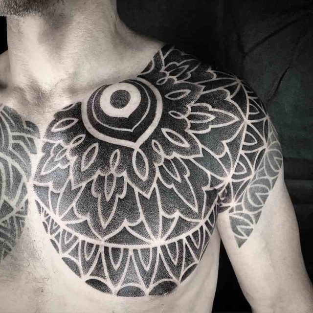 Dotwork Ornament on Collar Bone - Best Tattoo Ideas Gallery