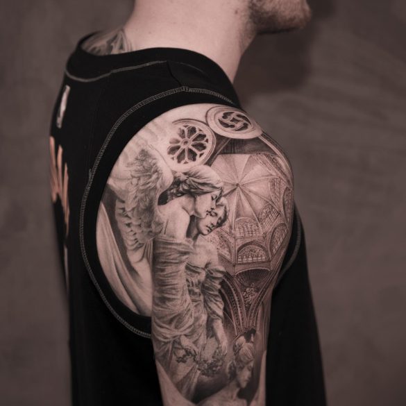 Valhalla Tattoo By Thor - Not my usual subject as im not really into  religious themed tattoos . #religioustattoos #religion #christian #catholic  #orthodox #jesus #christ #blackandgray #realism #radtattoos #tattoo  #tattooart #tattooartist #gabrielthor #