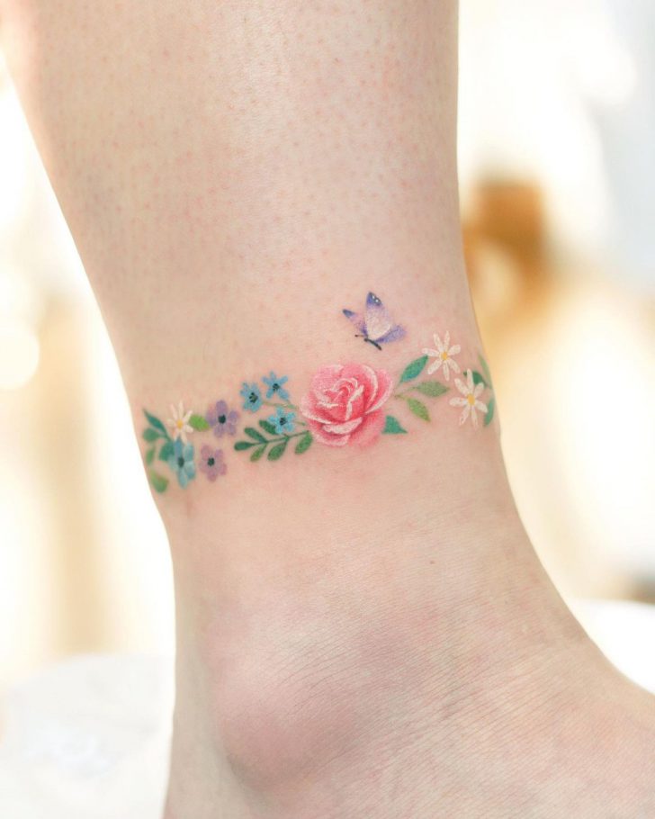 Pink rose tattoo on the ankle - Tattoogrid.net