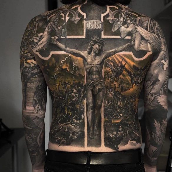 christian back tattoos