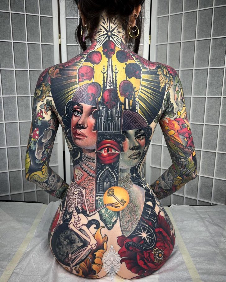 Neo-Traditional Full Back Tattoo Girl - Best Tattoo Ideas Gallery