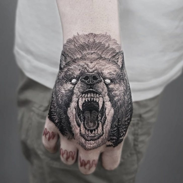 Large Arm Sleeve Tattoo - Bear Skull Waterproof Temporary Tattoo Sticker  1pc Set | eBay