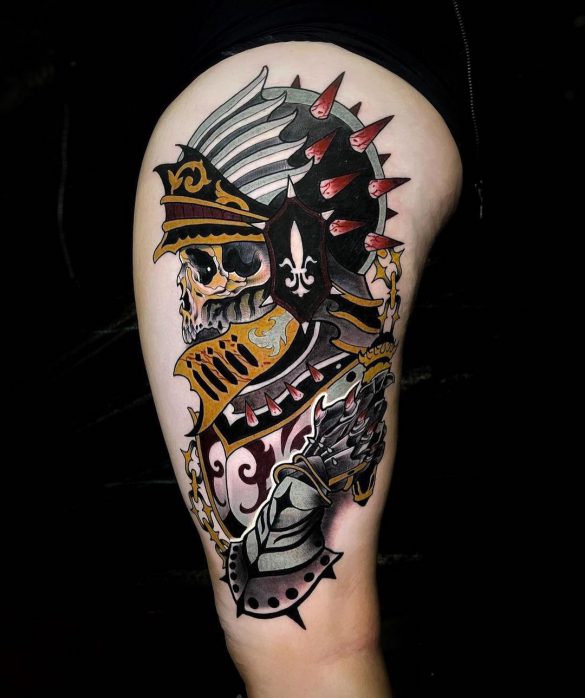 Skull Calf Leg Tattoo by Lefty Colbert TattooNOW