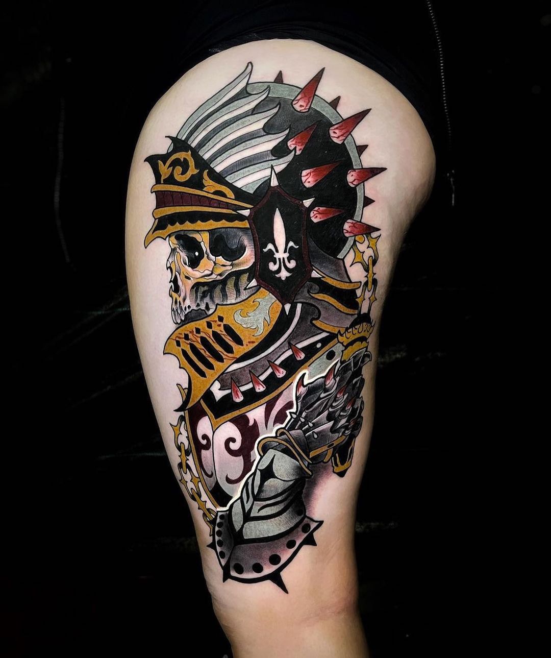 Elite Knight Scared of Mushrooms done by Jake Faldet at Affliction Ink in  WI. : r/tattoos