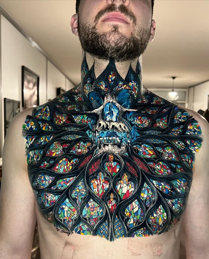Stained Glass Tattoo on Chest - Best Tattoo Ideas Gallery