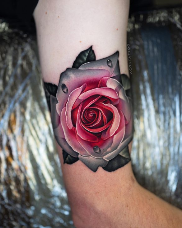 Tiny rose tattoo under the breast